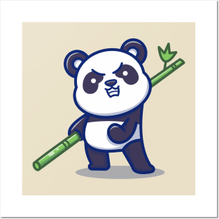 Angry Panda Holding Bamboo Posters and Art